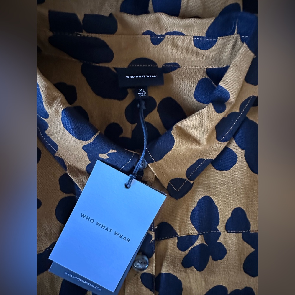 Who What Wear x Target π― Shirt Dress Linen Blend Button-Up Leopard Cheetah XL - Picture 8 of 12